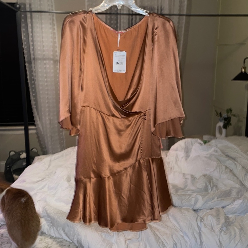 Free people silk copper metallic mini dresss